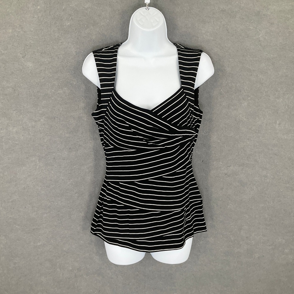 White House Black Market Striped Sleeveless Tank Top Stretchy Black White Sz S